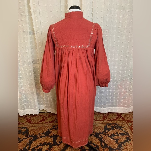 Vintage 70s/80s Pink Sequined Indian Cotton Dress with Lantern Sleeves, Hippie - Picture 3 of 5